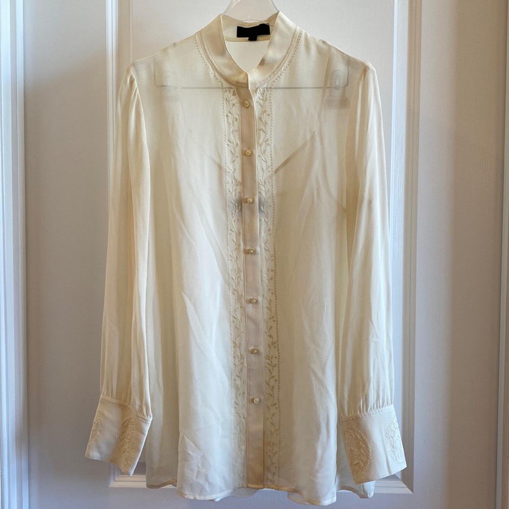Banana Republic sheer silk embroidered blouse